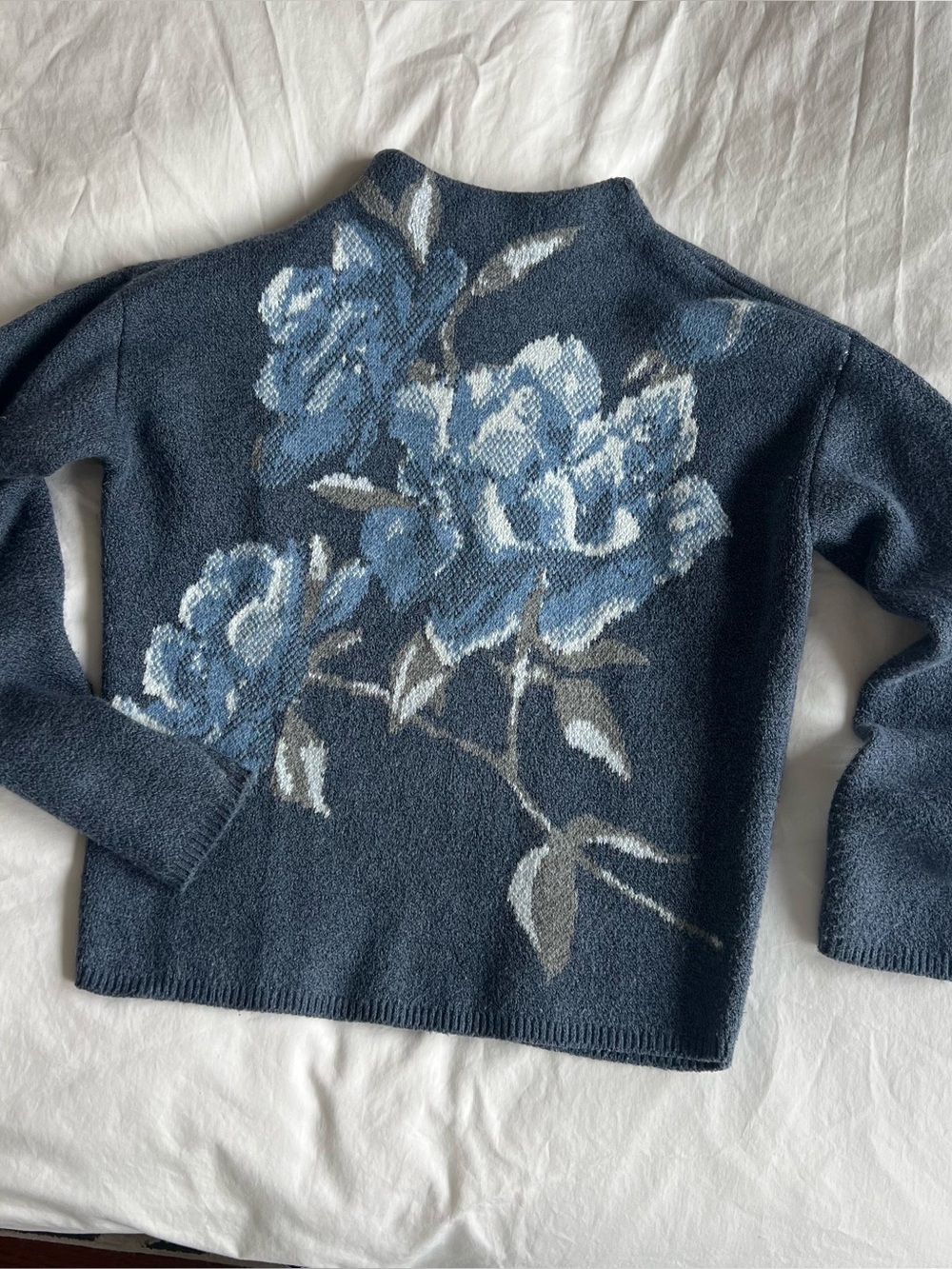 Blue Floral Mock Neck Sweater